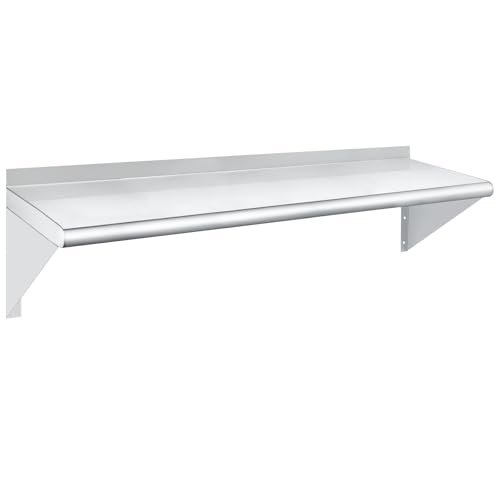 HARDURA Stainless Steel Shelf 12" x 48", 250lb Commercial Shelves Wall Mount Metal Shelving with Backsplash and Brackets for Kitchen, Restaurant, Laundry Room and Home