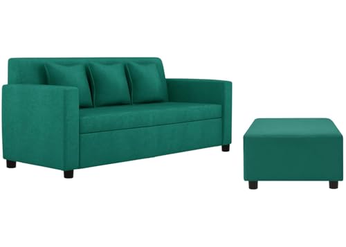 Image of DIVISHA HOMES 3+1+1 Seater Sofa Set with Ottoman - Modern Velvet Fabric Sofa Set for Living Room, Deep Seating Comfort with Cushions - Green Color