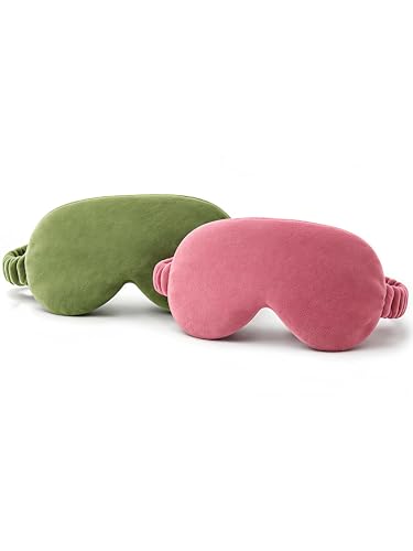 Image of Velvet Eye Sleep Mask for Men & Women Soft Light Blocking Sleeping Eye Mask with Adjustable Strap Travel Relaxation Eye Cover for Home Flight Deep Rest (Olive Green + Dusty Pink)