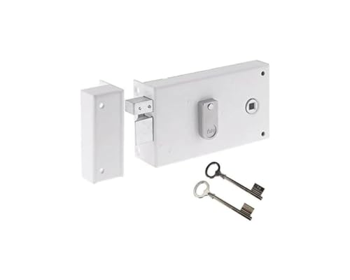 Yale Serrure en applique horizontale à fouillot Gauche - YAH37G - Blanc, 2 Clés fournies, Axe à 55 mm, Carré de 6 mm, Version Gauche - pour Grille et Portail