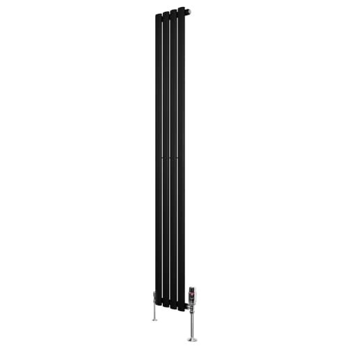 Image of Oval Single Column Radiator 1800mm x 240mm & TRV Chrome Valves Modern Designer Single Panel Central Heating Heater White Carbon Steel Horizontal Free Cleaning Brush Fixing Kit & Brackets