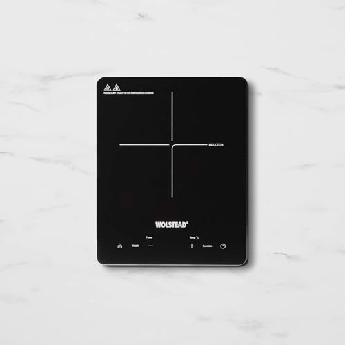 Wolstead Slim Single Induction Cooktop – 2000W Electric Hotplate with 9 Power Levels & Timer – Black Glass, 28x35cm