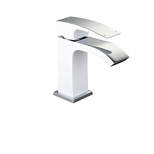 Grifo de lavabo monomando blanco sobre encimera de latón macizo un orificio 4
