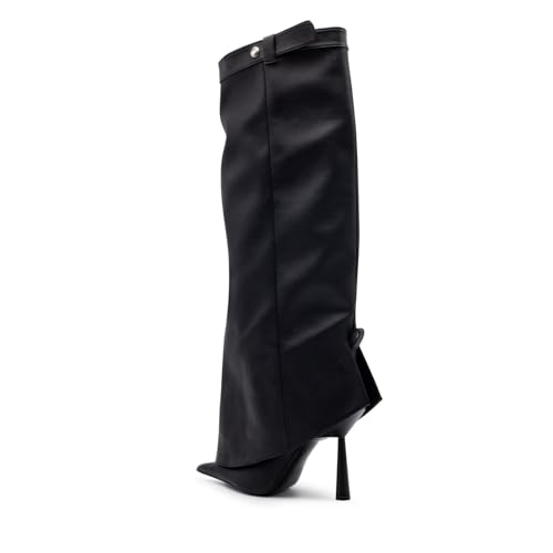 Image of Goolita Fold Over Boots For Women, Pointed Toe Stiletto Heel Knee High Boots Fashion Comfortable Slip On Tall Boots