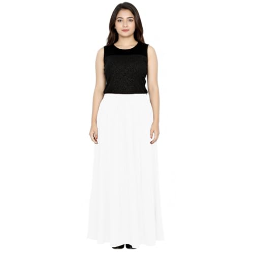 Image of Sttoffa Women Solid Color Maxi Plain Cotton Full Length White Skirt 40 inch Long Cotton Long Skirt