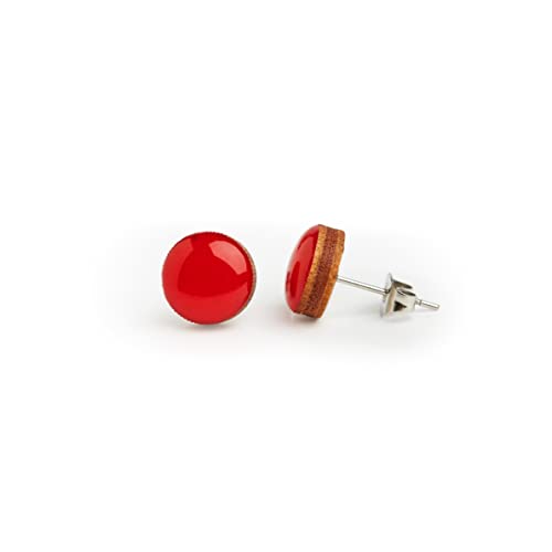Stud Earrings, Lipstick Red, 10 Mm, Handmade, Stainless Steel Posts For Sensitive Ears #TOP3