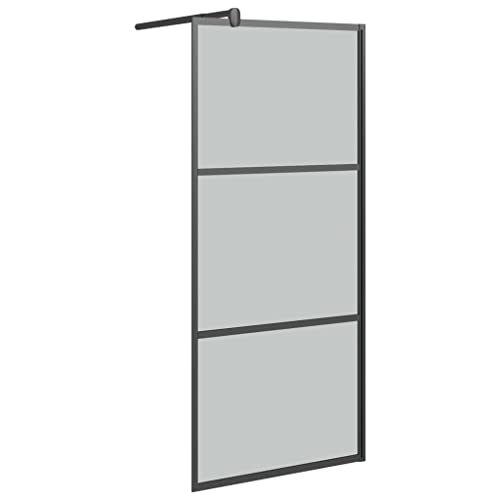 Mampara de ducha Walk-In de 80 x 195 cm de vidrio templado oscuro con marco de aluminio en negro, mampara de ducha ajustable, resistente a salpicaduras, incluye barra de apoyo flexible para baño