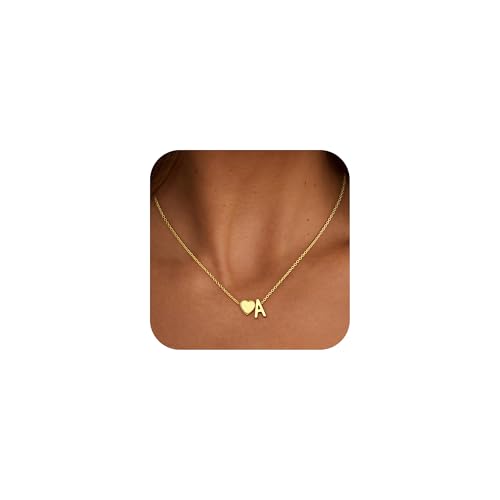 Gold Initial Necklaces for Women Girls - 18K Gold Plated Heart Initial Pendant Necklace Dainty Heart Necklace Tiny Gold Letter Necklace for Women Girls Jewelry Gifts