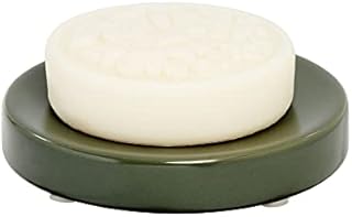 iDesign Soap Dish, Rounded Ceramic Soap Bar Holder with Non-Slip Feet, Practical Bathroom Accessory for Bathroom Washbasin or Kitchen Sink, Green