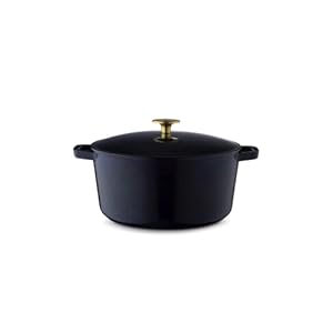 Milo by Kana 5.5-quart Enameled Cast Iron Dutch Oven with Lid | Premium Casserole Cooking Pot | Enamel Coating Inside and Out | Oven Safe and Dishwasher Friendly (Navy Blue with Gold Knob)