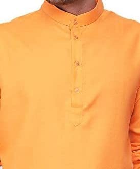 Gauri Laxmi Enterprise Kurta droit uni en coton mélangé pour homme, Jaune Bhagwa, 36 – vue 6