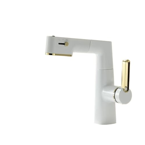 Grifo de cocina multifuncional, pantalla LED de temperatura, mezclador de fregadero de baño extraíble, grifo giratorio de latón de 360°, grifo gourmet dorado y blanco para el hogar moderno