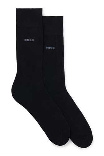 BOSS HUGO Men's 2-Pack Regular Fit Cotton Dress Socks, Black, 7-13