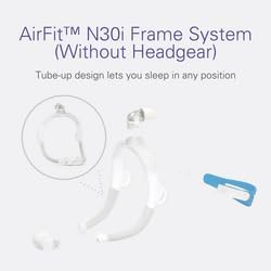 Diagram showing the components of the AirFit N30i Frame System without headgear, highlighting the tube-up design.