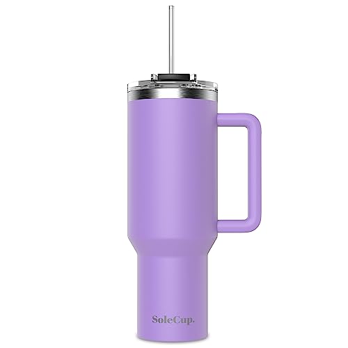 SoleCup. 40oz Travel Mug with Handle, Lid and Two Straws, Drinks Stay Hot for 8 Hours, Cold for 24 Hours