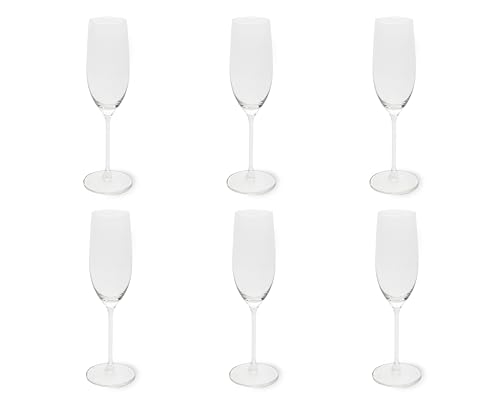 Excelsa Bardolino Set 6 Flute da Champagne in Vetro, 210 ml, Stelo Lungo, Trasparente