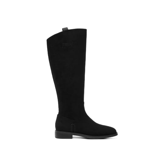 Image of Modatope Knee High Boots Women Rounded Toe Flat Retro Bais Opening Low Chunky Heel Riding Boots