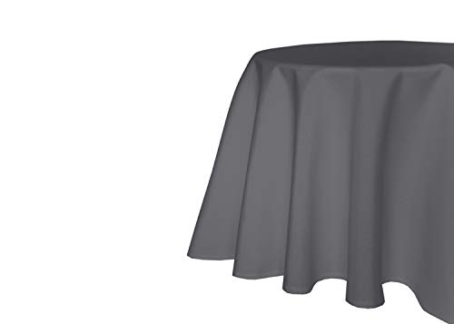 First-Tex Garden Tablecloth Linen Effect 180 Round Grey Straight Hem, Dunkelgrau, 70.9 inch (Round)