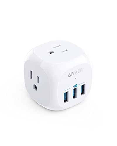 Anker Wall Outlet Extender, USB Wall Charger, 321 Outlet Extender with 3 Outlets and 3 USB Ports, USB Wall Plug for Dorm Room, Home, Office, and Travel