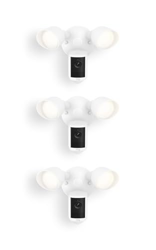 Image of Ring Floodlight Cam, Wired (newest model), Home or business security, Wide-Angle Retinal 2K Video, 6x Enhanced Zoom, Ultra-Bright Floodlights, 3-Pack, White