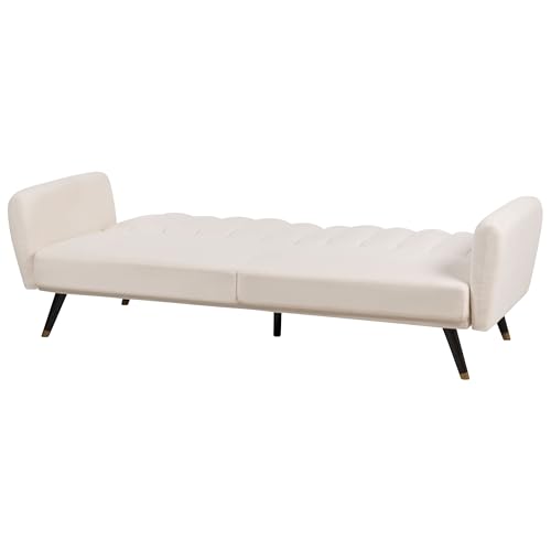 Divano Letto 3 Posti In Tessuto Beige Chiaro Tappezzeria Elegante Glam Moderno Soggiorno Camera Da Letto - 5