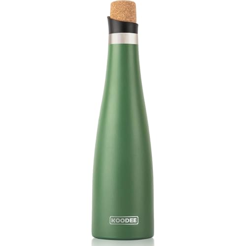 KOODEE Wine Bottle - 1000ml Insulated Stainless Steel Wine Bottle with Double Wall Vacuum Sealed Lids,for Wine Lovers Keeps Wine Cold for 24 Hours and Hot for 12 Hours (Dark Green,1000ml)
