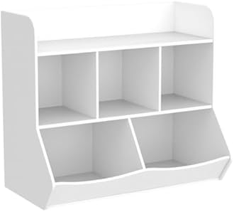 UTEX Toy Storage Organizer with Bookcase, Kid’s Multi Shelf Cubby for Books,Toys, Storage Organizer for Boys,Girls Play Room/Bedroom-White