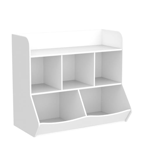 UTEX Toy Storage Organizer with Bookcase, Kid’s Multi Shelf Cubby for Books,Toys, Storage Organizer for Boys,Girls Play Room/Bedroom-White