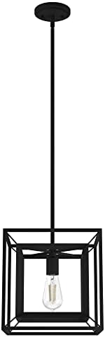 Hunter - Doherty 1-light Natural Black Iron, Medium Size Pendant Light, Dimmable, Industrial Style, Square Shaped, for Bedrooms, Kitchens, Dining, Living Rooms - 19406