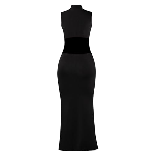 Women Sexy Mock Neck Sleeveless Bodycon Maxi Dress Cut Out Backless 3D Flower Tank Long Party Dress4