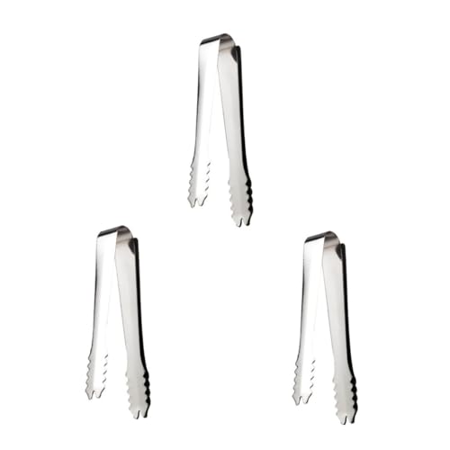 COLLBATH 3PCS Stainless Steel Ice Tongs with Toothed Grip for Serving Ice Cubes Sugar Cubes and Snacks and Comfortable Restaurant Tongs for Bars and Parties