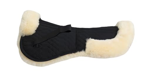 Engel Reitsport | SAKIS2AP-M-SCH-MED | Sattelkissen aus echtem Merino Lammfell | Korrektur Aufpolsterbar | mit Fellrand v&h | M | Stoff schwarz Fell med.