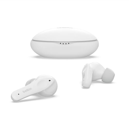 Image of Belkin SOUNDFORM Nano True Wireless Earbuds for Children, Max. 85 dB, Hearing Protection, for Remote Education, IPX5, 24 Hours Playback, for iPhone, Galaxy, Pixel, White, 40 - 65 inches, 120,