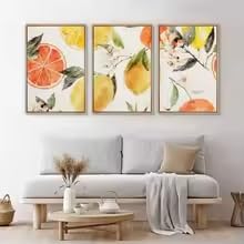 Toiles pastel citrons style art moderne xxl sans cadre pour grand mur de salon