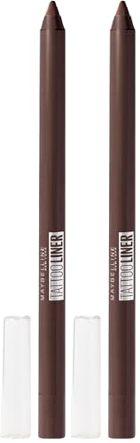 Maybelline New York, Tattoo Liner, Lápiz de Ojos Semi-permanente, Waterproof, No transferible, Tono: 910 Bold Brown, Marrón Oscuro, 1.3 gr (Paquete de 2)