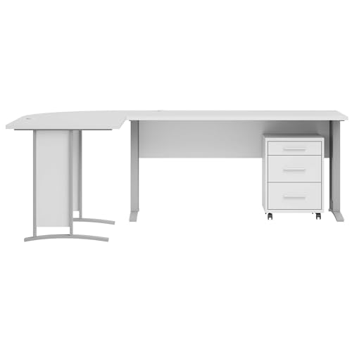 OFFICE LINE Eckschreibtisch in Weiß - Moderner Bürotisch Computertisch mit großer Arbeitsfläche und Rollcontainer - 220/170 x 72 x 70 cm (B/H/T)