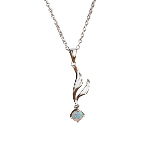 Collier en argent 925 avec opale blanche ronde pour femme élégante