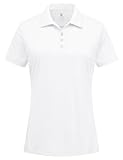 BGOWATU Women's Short Sleeve Golf Tennis Polo Shirts 3 Buttons Collared Workout Tops UV Protection Dry Fit for Summer White XS