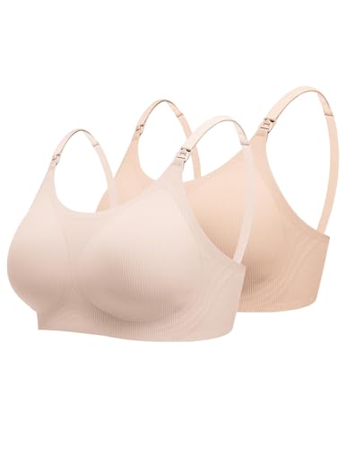 Image of Ekouaer Nursing Bras for Breastfeeding Ribbed, Seamless Ultra Comfort Maternity Bralette Wireless Pregnancy Sleep Bra