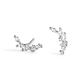 PERIMADE - arete de tuerca con circonita cúbica y hoja de laurel chapados en oro de 18 quilates para mujeres, arete de plata de ley 925 maciza no deslustrados, hipoalergénicos, regalo de joyería