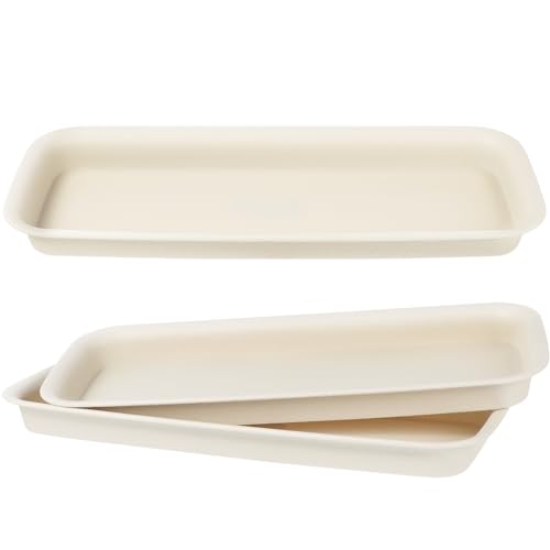 Happyyami 3pcs Plastic Plant Saucer Rectangular Drip Trays for Indoors Outdoor Plants Flower Pot Garden Plant Water Tray for Pots Window Sills Window Shelf White 40X14.3CM
