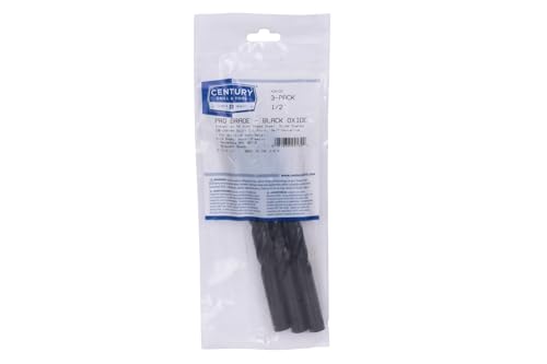 Image of Century Drill & Tool 24132 Pro Grade Black Oxide Drill Bit, 1 /2 inch, Pro Pack | Straight shank, 6 inch overall length, 135 point, cuts steel, wood & plastic, 135 split point