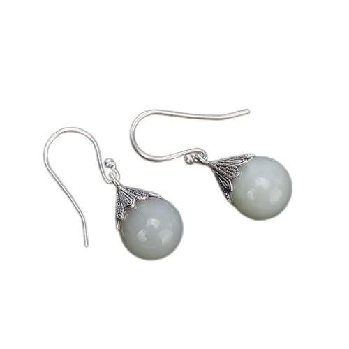 Boucles d'oreilles en jade hétien naturel et argent sterling vintage