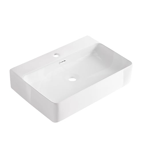 AQUAUNO - Lavabo da appoggio CLOE 60 x 42 cm, rettangolare, in ceramica bianca con foro per rubinetto e troppopieno, cromato - sanitari bagno