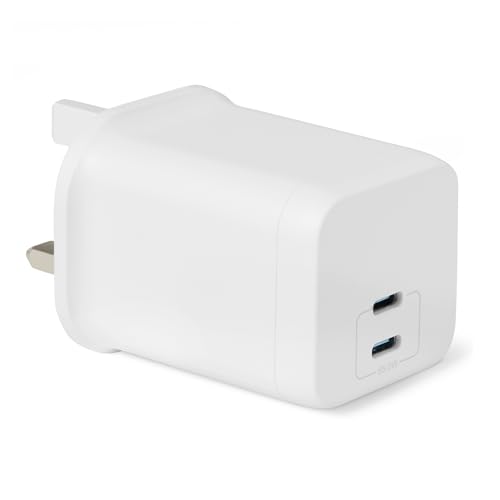 Amazon Basics Fast Charging USB C Nano GaN Wall Charger 65W 2-Port for Laptops Tablets Phones White