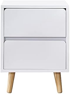 TUKAILAi 1PCS White Modern Bedside Table Cabinet Chest of 2 Drawers Wooden Nightstand with 2 Drawers Side Storage Unit for Bedroom Furniture Regular Size Bedside Table Set