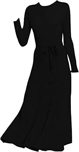 Image of Women's Long Sleeve Sweater Dress Ankle Length Fall Dress Vneck Knit Winter Dress