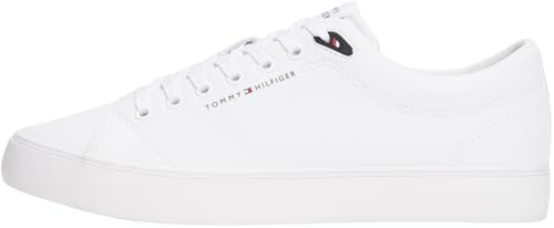 Tommy Hilfiger Baskets Vulcanisées Homme Core Low en Cuir, Blanc (White), 43