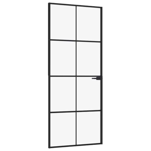 vidaXL Puerta interior en color negro, 83 x 201,5 cm, paneles de vidrio templado esmaltado con marco de aluminio duradero, ideal para espacios interiores modernos