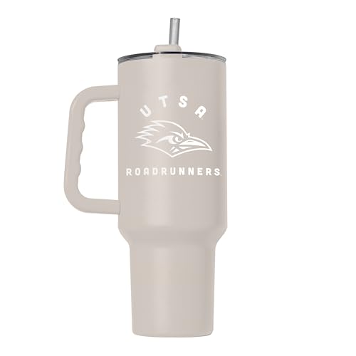 Image of Logo Brands NCAA UTSA Roadrunners Sand 40 oz Tumbler with Handle - Stylish Everyday Use Powder Coated-Stainless Steel with Straw- Keeps Cold For Hours